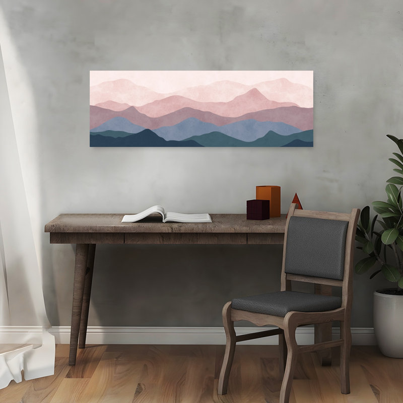 Layered Misty Mountain Range, paysage abstrait minimaliste, paysage mural de montagne, H 12 po x l 36 po