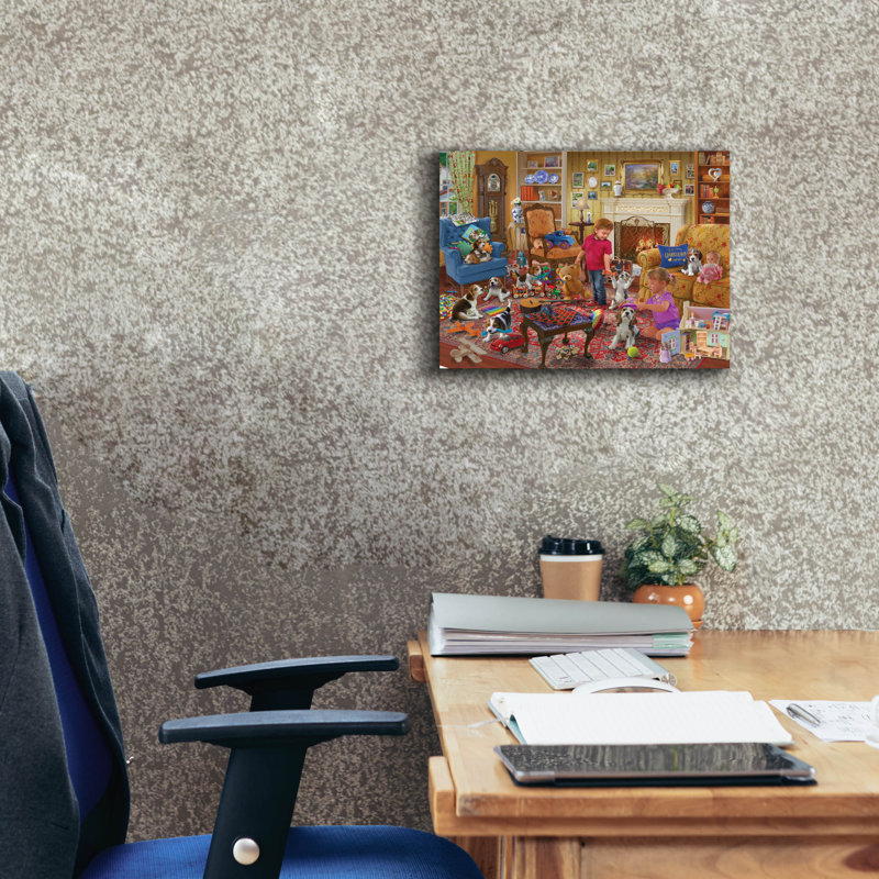 Art mural sur toile Red Barrel Studio® «Fun With Puppies» par Bigelow, H 12 po x l 16 po x P 0,75 po