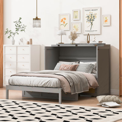Lit escamotable double avec grands tiroirs, gris