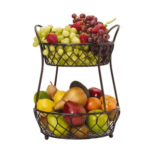 Gourmet Basics Wrapped Band Black Metal 2-Tier Horizontal Basket