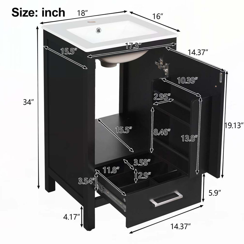 Bathroom Vanity with Ceramic Sink, Black