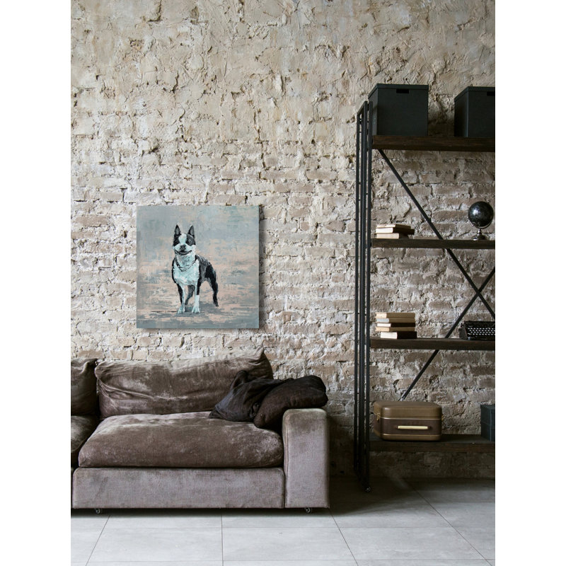 « a dog day out », reproduction sur toile tendue, H 12 po x l 12 po x P 1,5 po