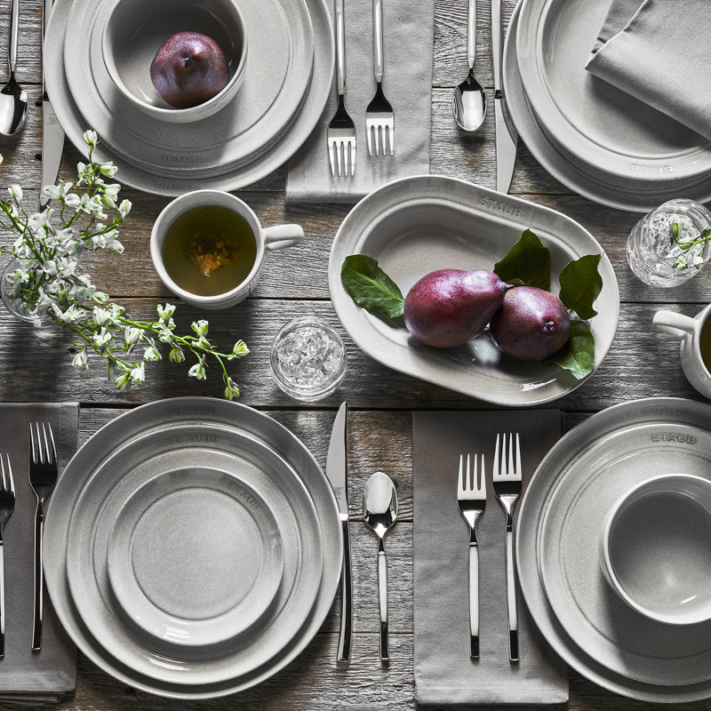 Staub 9-Inch Gray Porcelain Salad Plate Set, 4-Piece