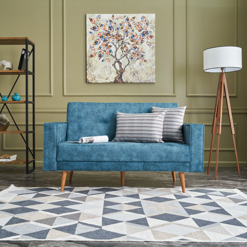 Canapé convertible à dossier serré de 59,1 po de large Yeagertown, 100 % polyester turquoise