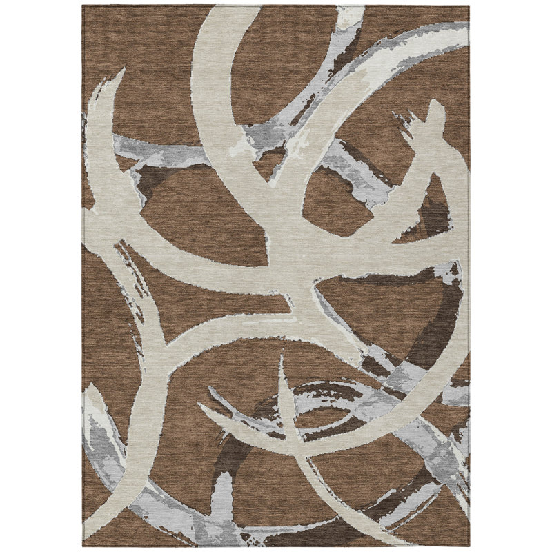 Aloura Brown Washable Indoor-Outdoor Rug - , 10' x 14'