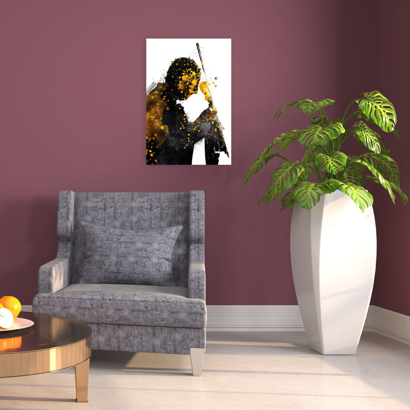 Golden Cello Silhouette Abstract Contemporary, 24" H x 16" W