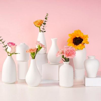 8 Pack Ceramic Bud Vase, White Ceramic Vase Modern Mini Bud Vase | Ceramic Vases In Bulk for Centerpieces, Small White Vase for Flowers Pampas Grass, Wedding, Home