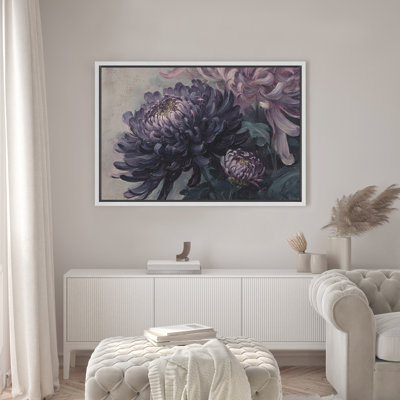 Dark Purple Chrysanthemum Floral Still Life Elegant Botanical Framed Canvas Master Bedroom Wall Art Work Print