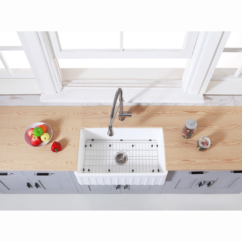 Arcticstone Single Bowl 30" L x 18" W Farmhouse Kitchen Sink with Strainer and Grid