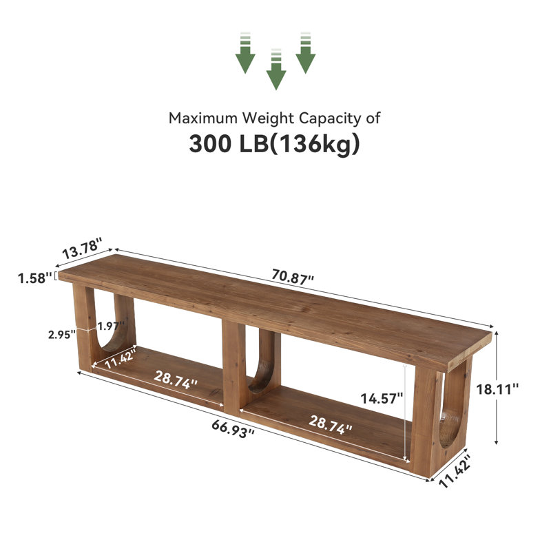 70" Solid Wood Entryway Bench