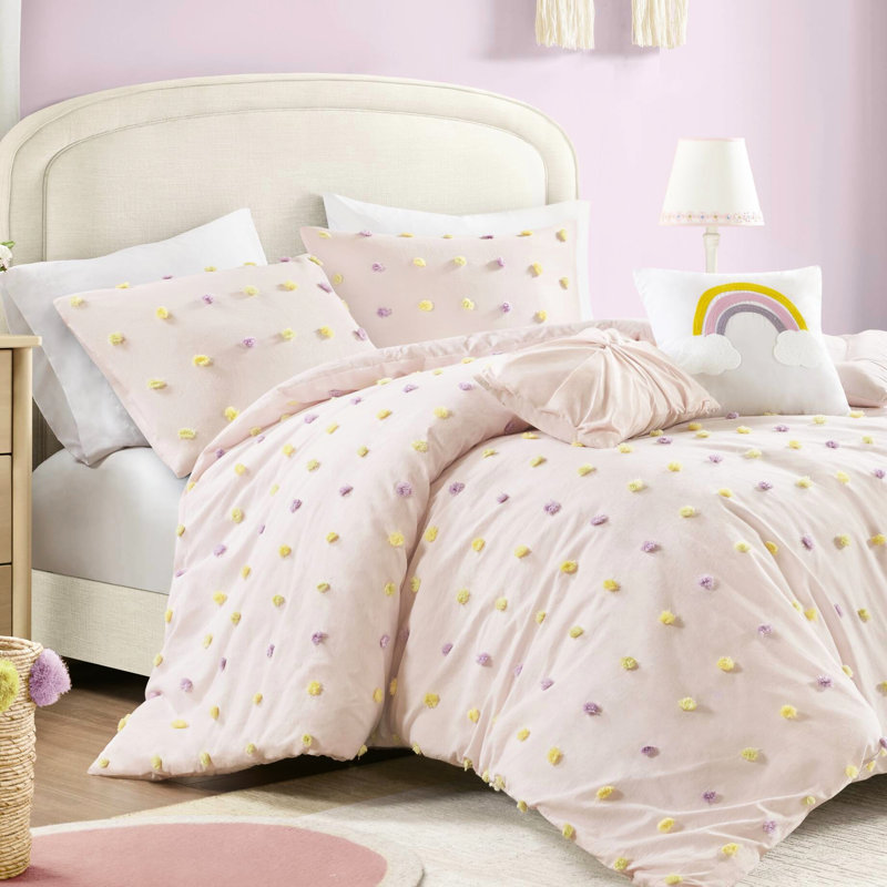Édredon en coton double / grand 5 pièces avec et rembourrage, -, vient avec un édredon, des taies décoratives, deux coussins décoratifs brodés de motifs différents, lavable à la machine, arc-en-ciel assorti