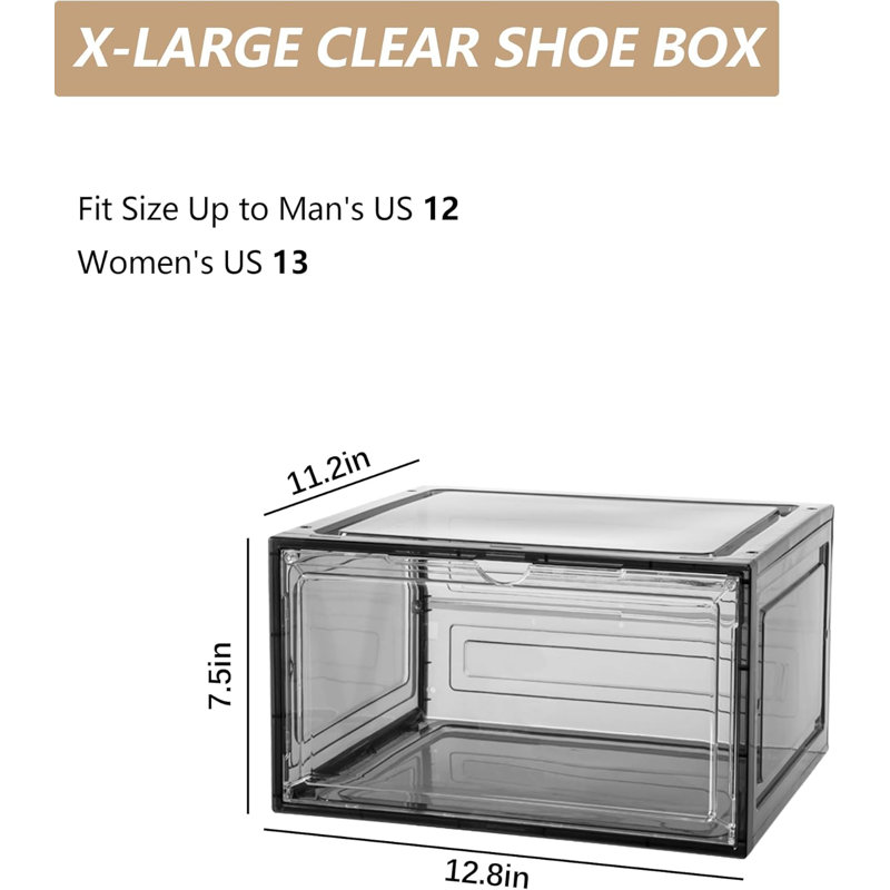 Clear Shoe Storage Box With Magnetic Door, Stackable Shoe Organizer For Sneaker Display, Thick Plastic Shoe Containers, Clear