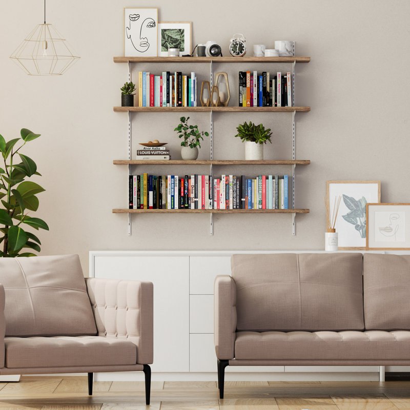 36 Inch Floating Shelf, Height Adjustable Tiered Wall Shelf, Wooden Bookshelf, Shelves For Living Room, Home Organization & Rustic Decor, Wall Mounted, 4 Tier, Burnt Board&White Bracket