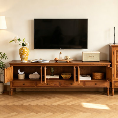 Retro Carved Rectangular Solid Wood TV Stand