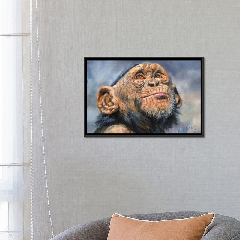 « chimp », impression sur toile, H 18 po x l 26 po x P 1,5 po, Toile avec cadre noir, Pas de tapis