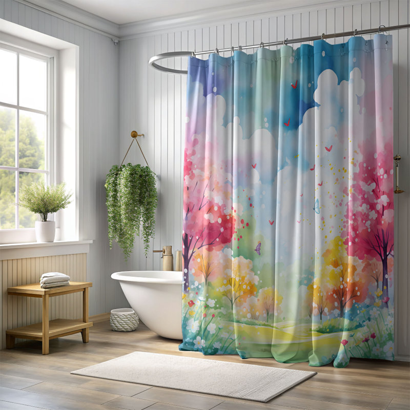Colorful Scape - Rideau de douche standard 1 pièce, H 74 po x l 71 po
