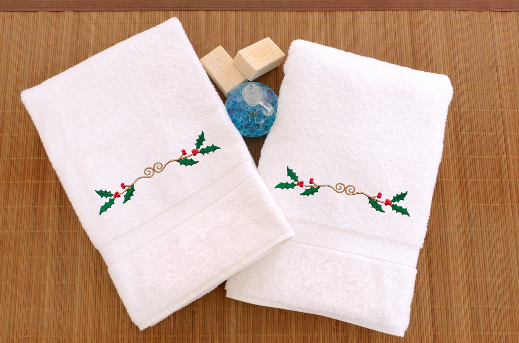 Terry Holly Border Turkish Cotton Hand Towel (Set of 2) Linum Home Textiles