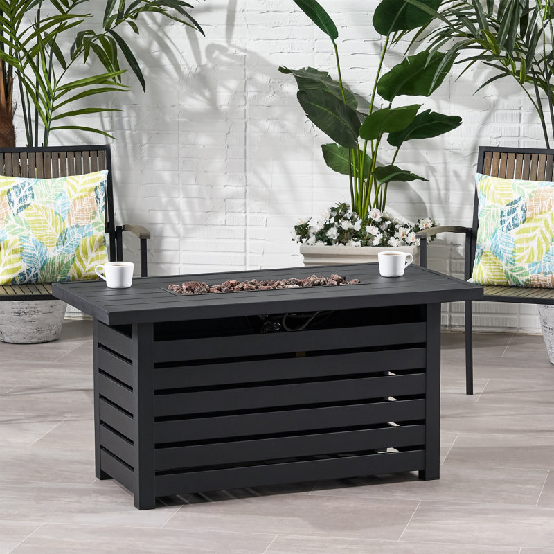 30,000Btu Rectangular Iron Fire Pit With Shielded Tank Place - 45.00W X 42.00D 24.44H, Black, Easy Assembly Activity Made From Cover Effortless