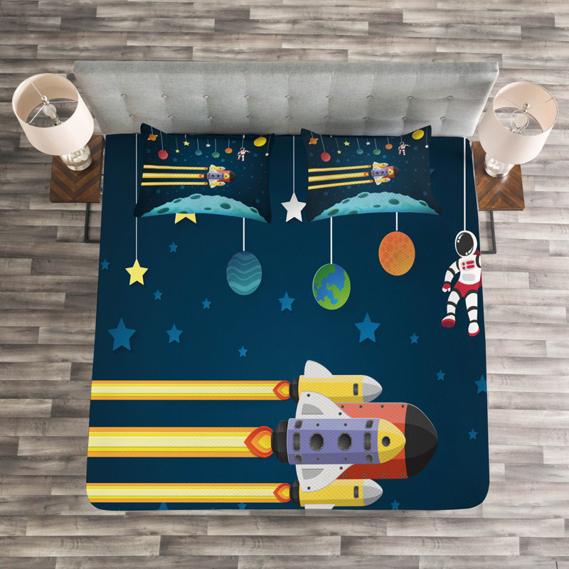 Abubakarr Blue/Yellow Microfibre Bedspread Set, 220 x 264 cm