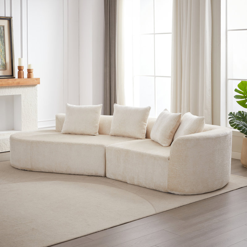 Chumenti Boneless Modern Oversized Sectional Sofa, Right Hand Facing, Beige Chenille