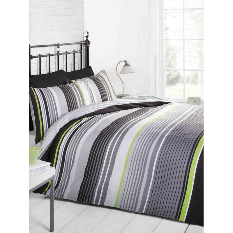 Polyester Striped Duvet Cover Set with Pillowcases, Blue, King Duvet Cover + 2 Standard Pillowcases