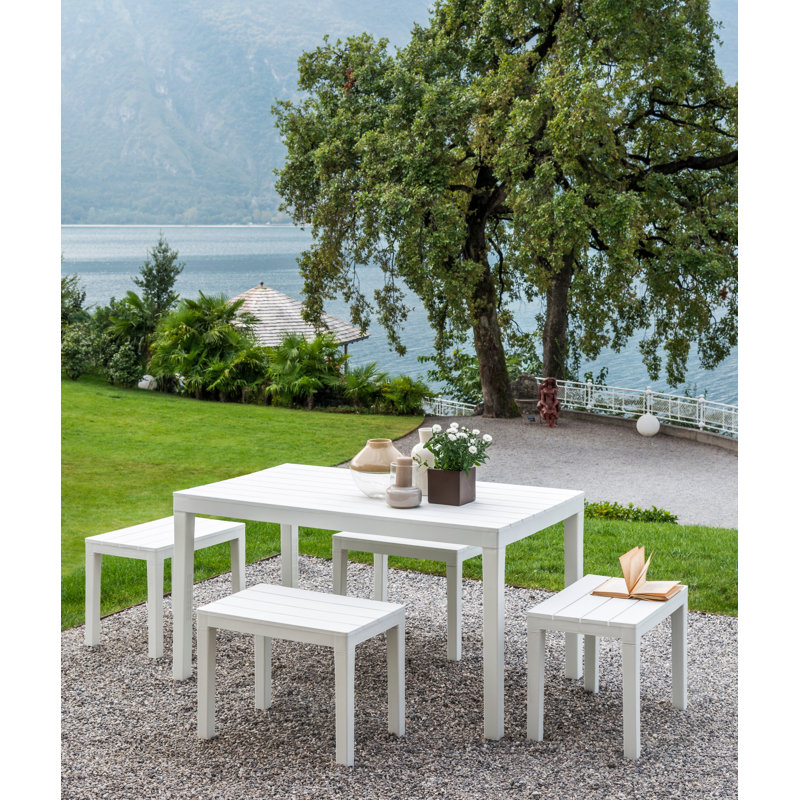 Drago 4 - Person Wicker Patio Dining Set with Rectangular Table, White