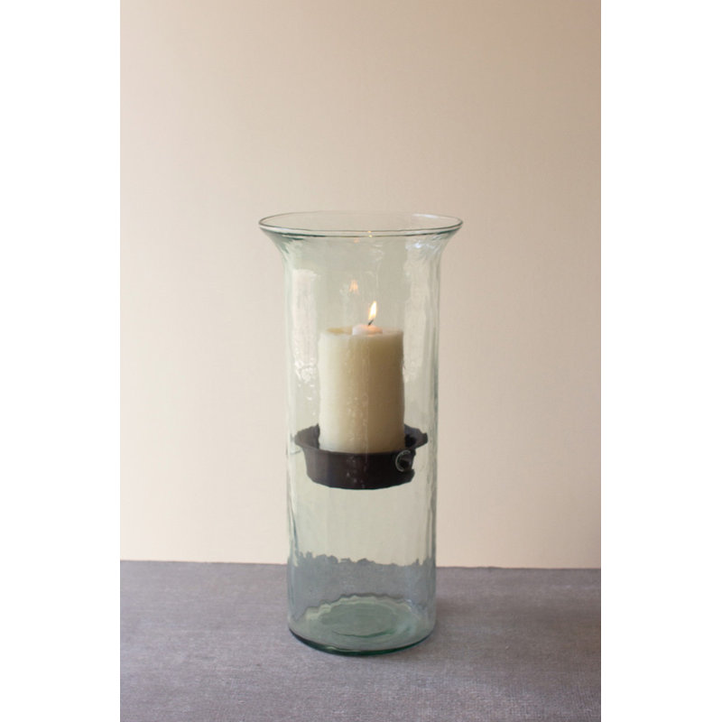  Original Glass Candle Cylinder with Rustic Insert – Large, 19'' H x 7'' W x 7'' D