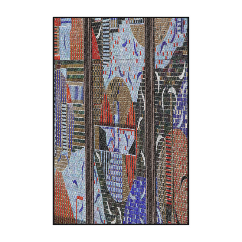 Tapis brun/vert/gris à tisser électrique, Rectangle 7 pi x 10 pi