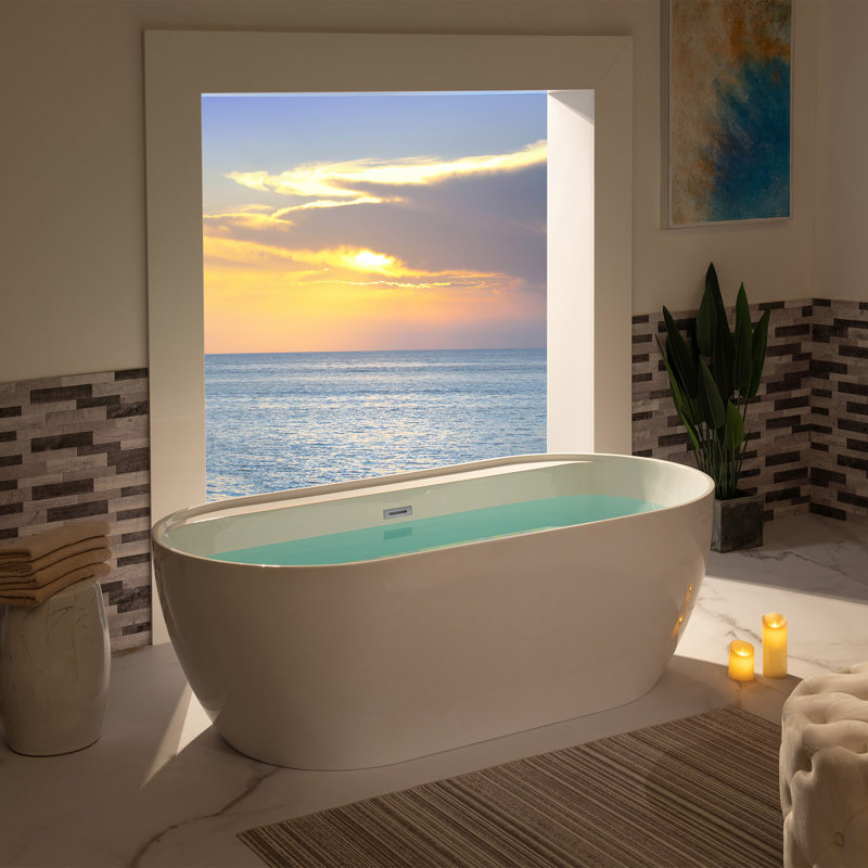 72'' x 35.375'' Freestanding Acrylic Double Ended Bathtub with Wide Rim,  - Available in Glossy White/Black, with 5 Finish Options for Trim