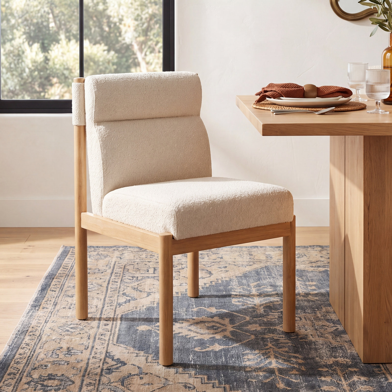 Arbella Genuine Leather Dining Chair, Ivory Polyester Blend
