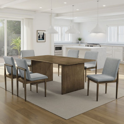 Ensemble de table et chaises de salle à manger 7 pièces Heln, tissu gris clair, brun naturel