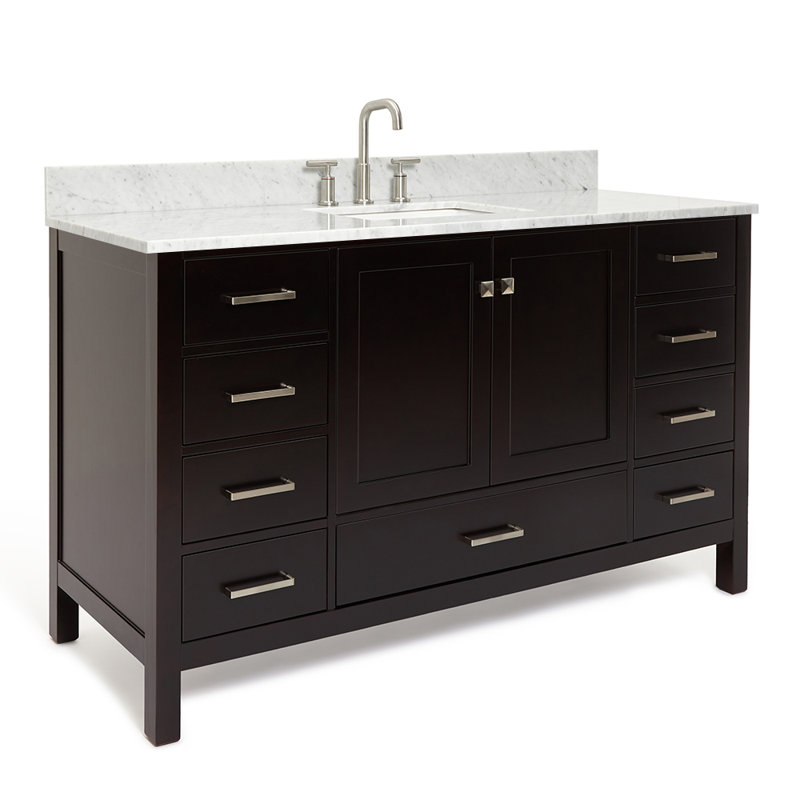 Ensemble de meuble-lavabo simple Flynt, Forme rectangulaire, Espresso / nickel brossé, L 61 po