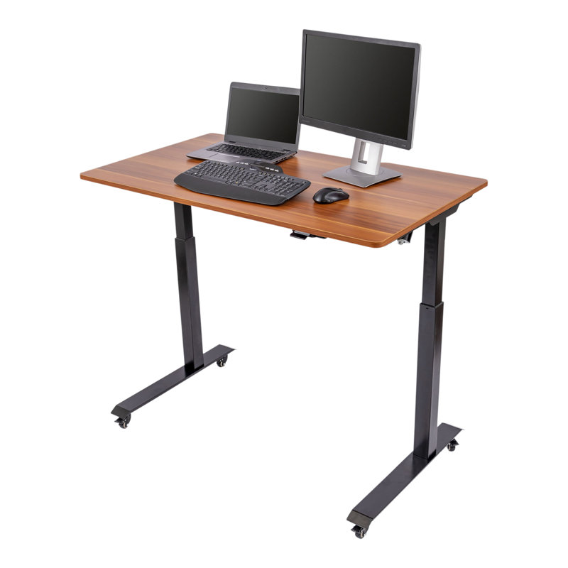 Adjustable Metal Base Standing Desk, 29.9" H x 47.6" W x 27.6" D, Teak/Black