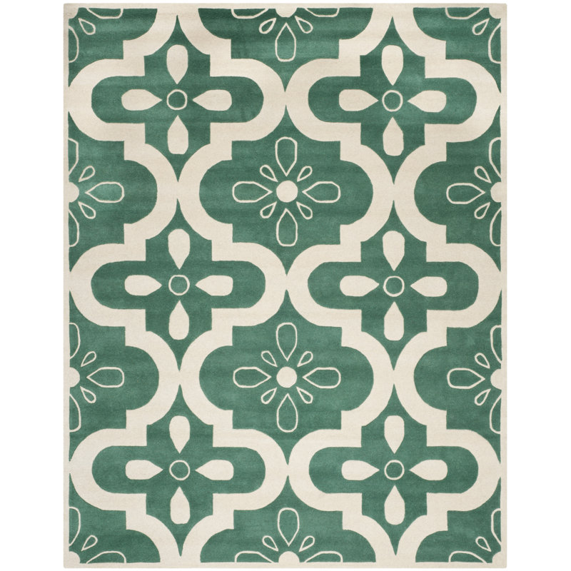 Tapis thé / ivoire en laine touffeté à la main à motif géométrique Carolene, Rectangle de 6 pi x 9 pi