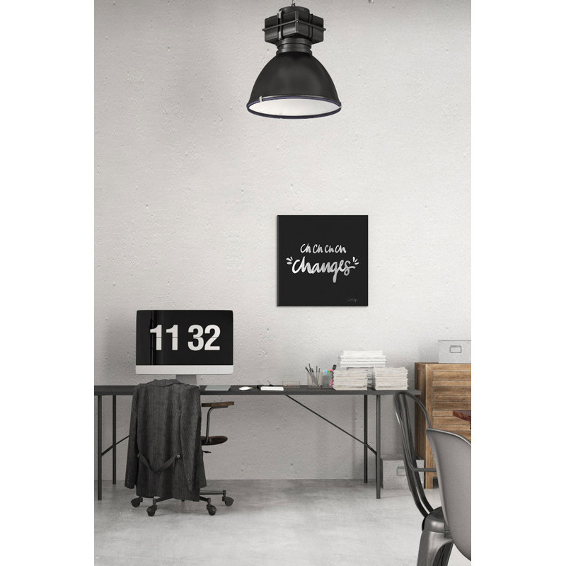 "changes" , art textuel sur toile, H 18 po x l 18 po x P 1,5 po, Toile avec cadre noir, Pas de tapis