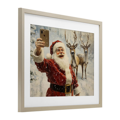 Père Noël avec des rennes, reproduction encadrée sous verre, design par Arlington Prints