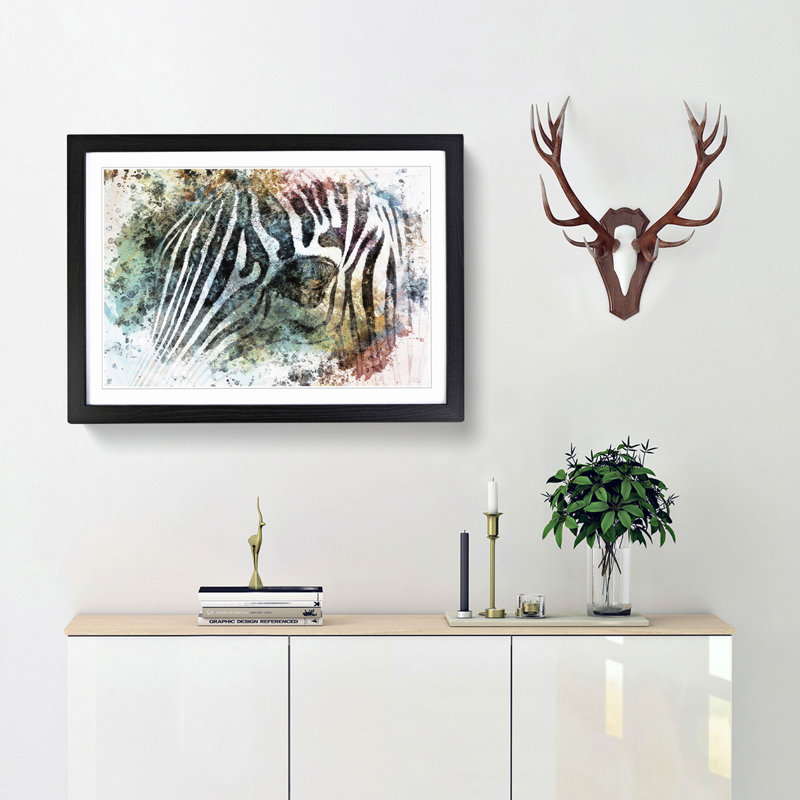Portrait of a Zebra in Abstract - Picture Frame Painting Print on MDF, 40cm H x 60cm W x 2cm D, Black