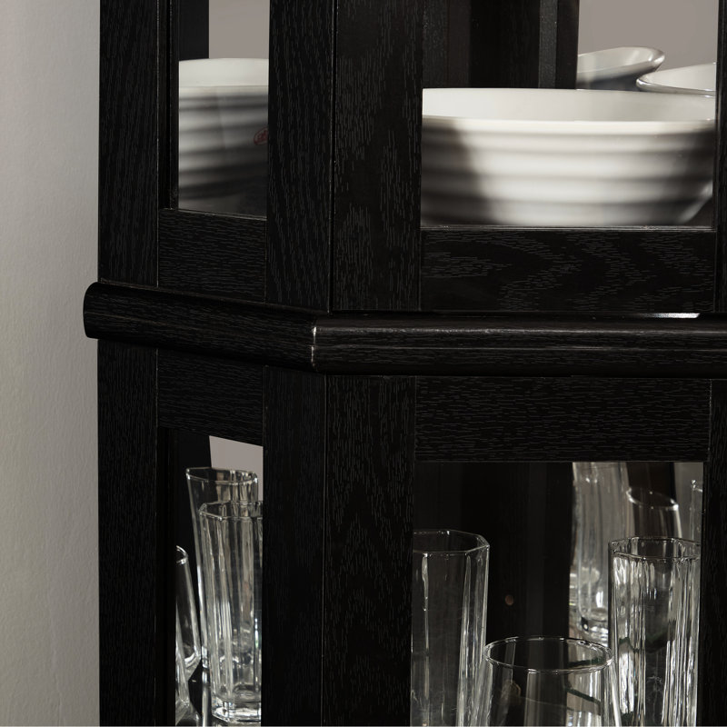 Armoire peu encombrante avec 6 tablettes réglables, assemblage et fonctionnalité, tablettes d'angle en verre noir, assemblage facile,