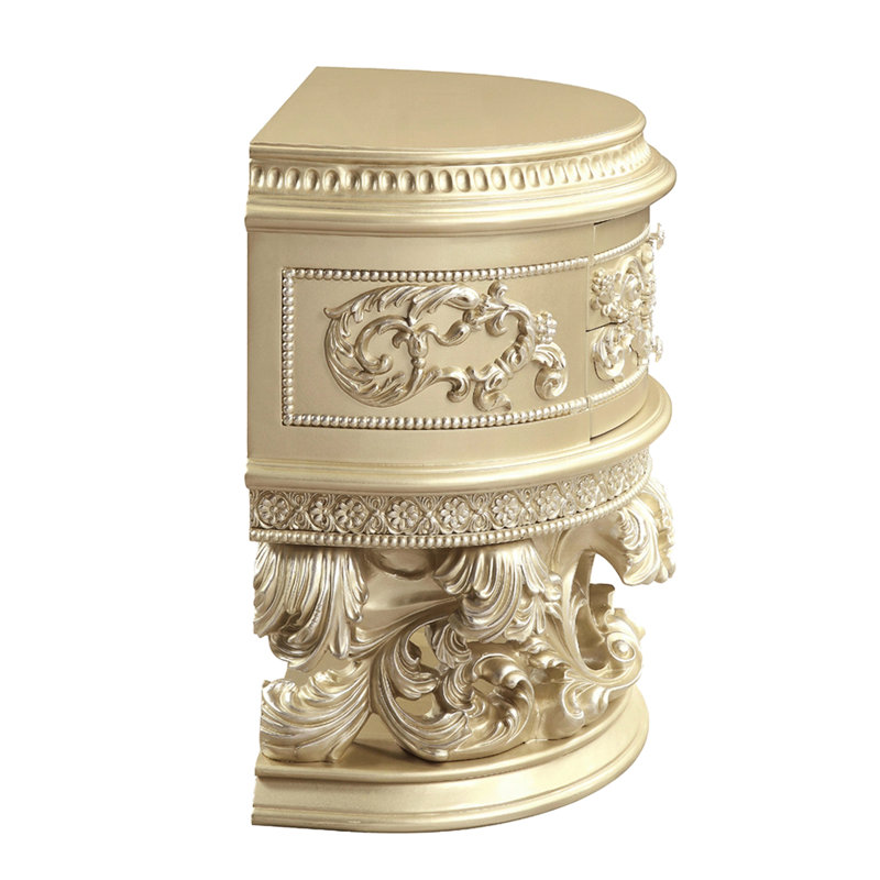 Table de chevet 2 tiroirs doublée de feutre en argent champagne chic 2 avec design gracieux