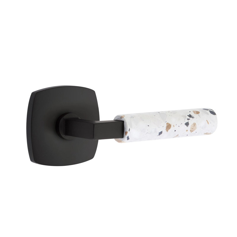 Mortaise intérieure Emtek Select avec rosette Urban Modern & L-Sq. Tige, levier Lt. Terrazzo, Oui, Dos plat