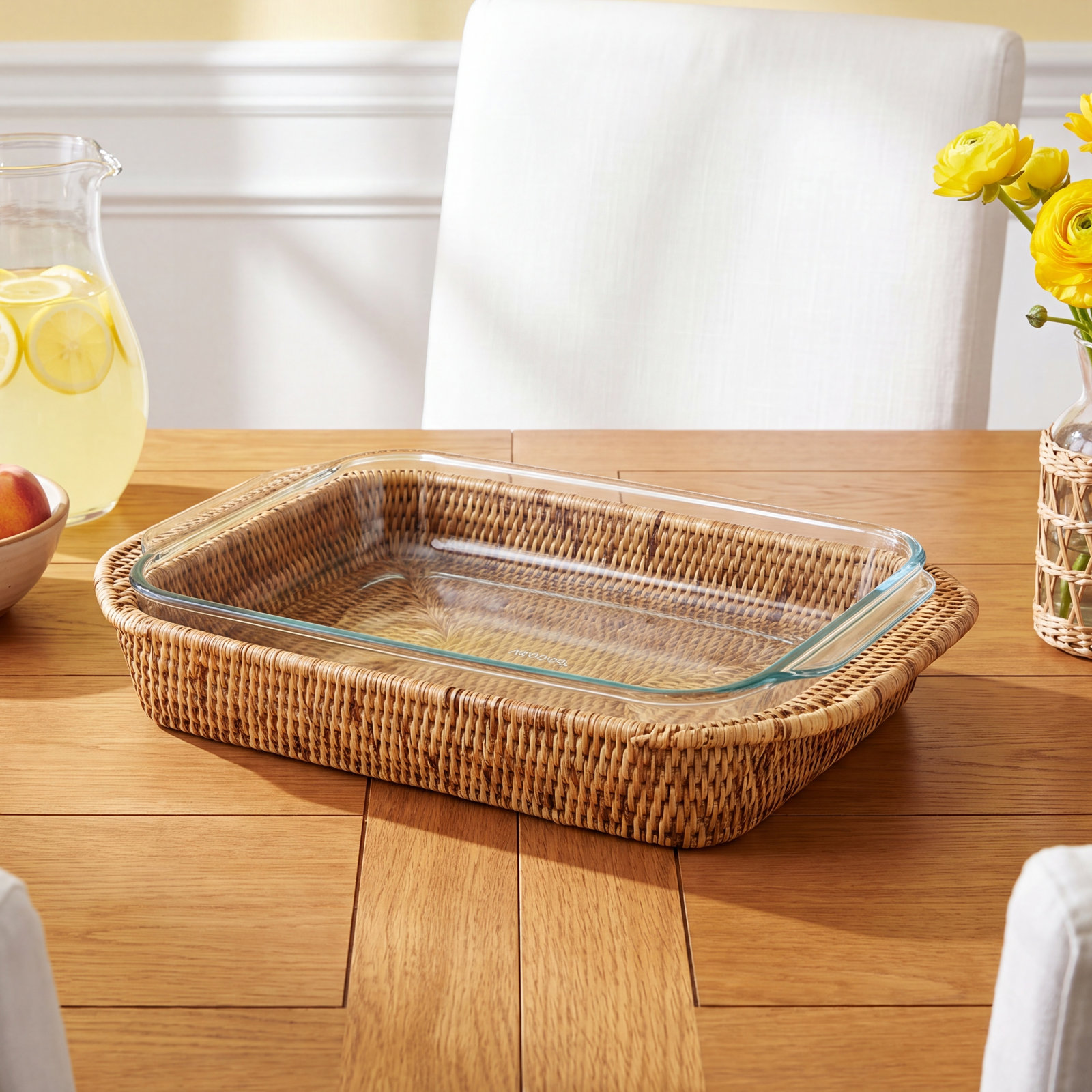 Camden Rattan Baking Dishes, Honey Brown, 2" H x 13" W x 9" D