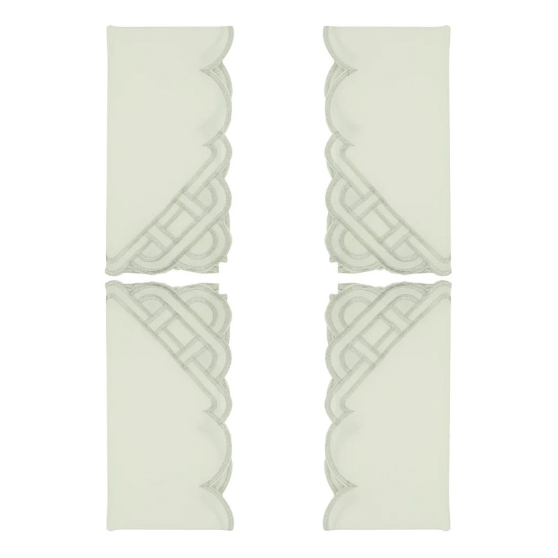 Braid Embroidered Metallic Border Cloth Napkins 20" W X 20" L, Set Of 4, Silver