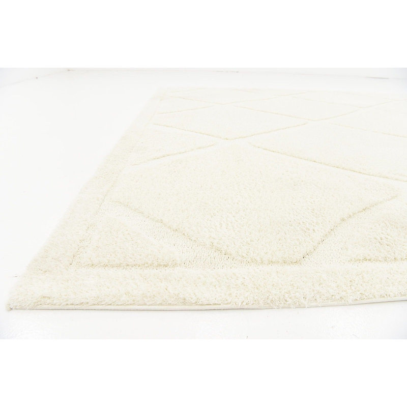 Tapis blanc os à poil long Lattice, Tapis de couloir 2 pi x 6 pi 7 po
