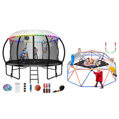 FIZITI Round Backyard Trampoline with Safety Enclosure