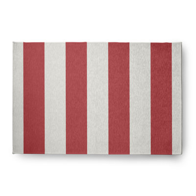 Tapis intérieur / extérieur rayé à tissage plat rouge