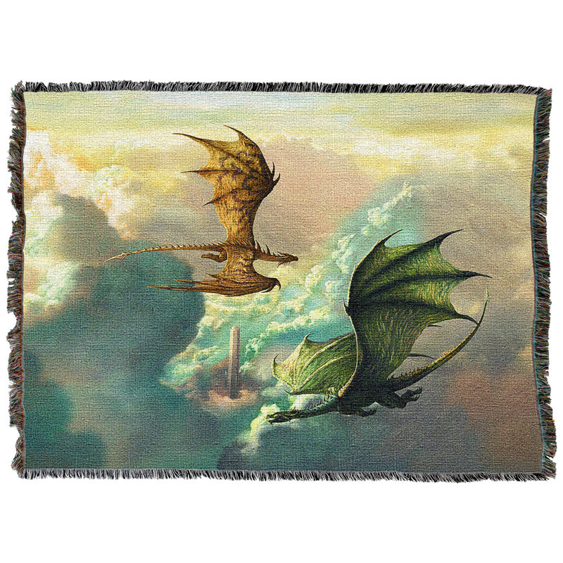 Pure Country Weavers Clouds Tower Dragons Blanket by Ciruelo - Gift Fantasy Tapestry Throw Woven from Cotton - Made in The USA (72x54)