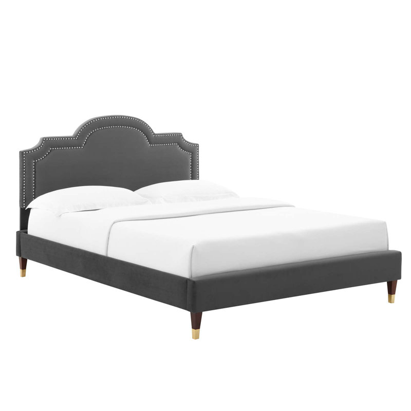 Modway Aviana Performance Velvet Bed, Twin, Charcoal