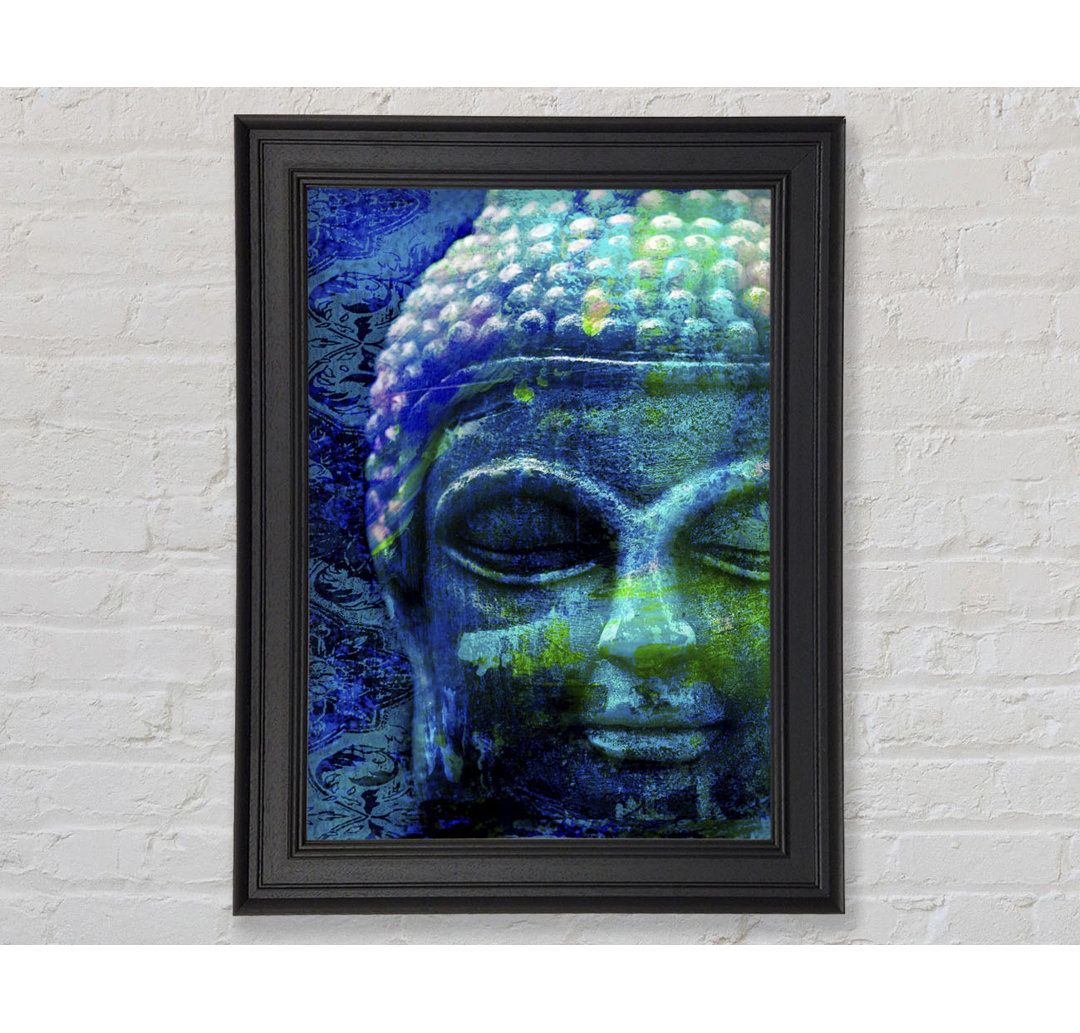 Gerahmtes Wandbild Retro Blue Green Buddha