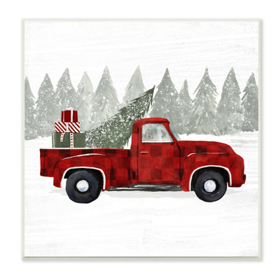 " Red Buffalo Plaid Vintage Truck Christmas Tree Snowfield " by Victoria Borges
