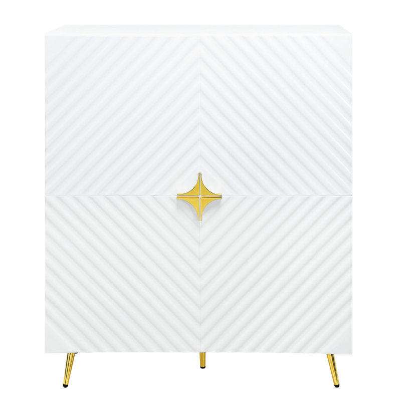 Armoire d'appoint blanche avec motif à vagues et construction à haute brillance pour un rangement élégant, Blanc